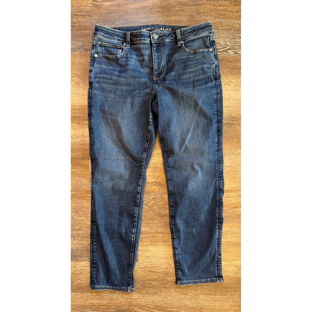 American Eagle Skinny Jeans Womens 14 Short Dark Blue Denim Mid Rise Stretch